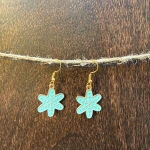 New Handmade Artisan Blue and Gold Snowflake Earrings